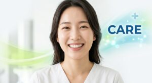 교정 치료 후 건강한 미소와 구강 케어 이미지